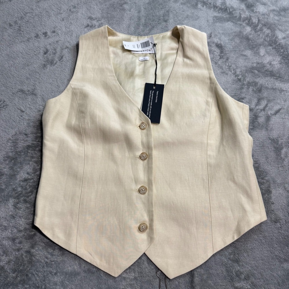 NEW Babaton Deniro Vest Oyster Huitre Linen Blend Italian Fabric Waistcoat 4